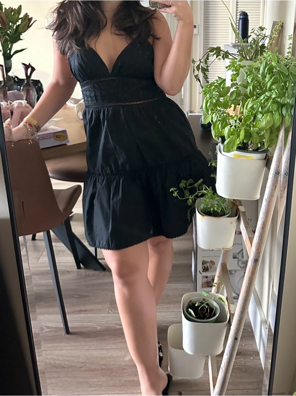 Women's Black V-Neck Tiered Summer Dress
